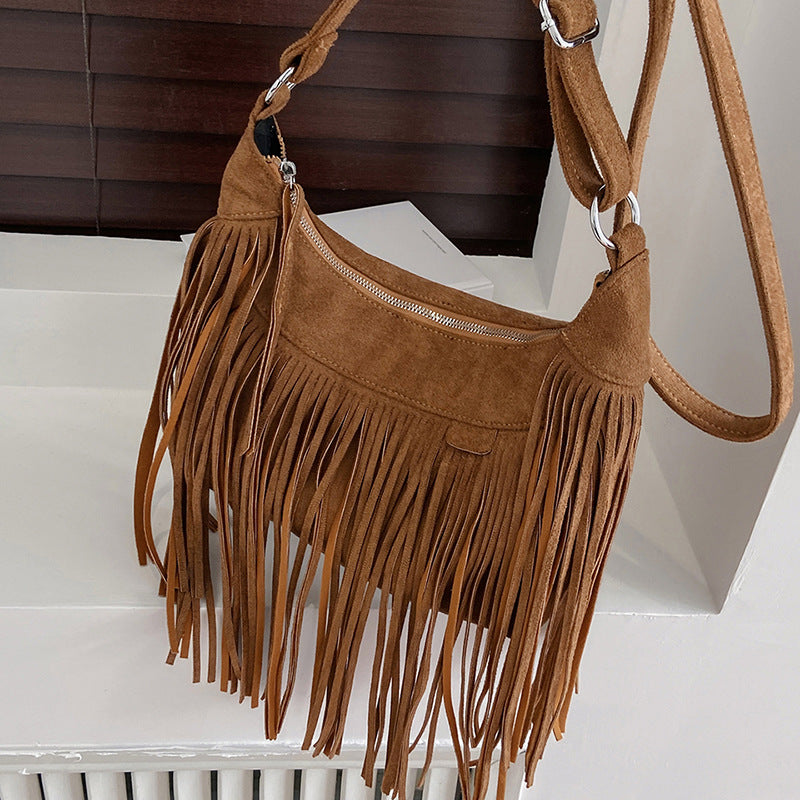Wholesale Tassel Large Capacity Bag Autumn and Winter Retro Shoulder Bag